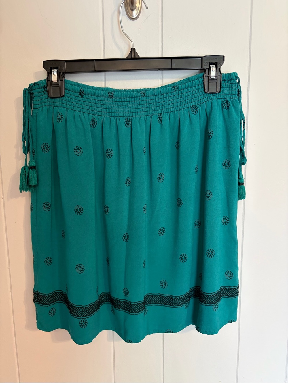 LOFT Teal Embroidered Tassel Mini Skirt